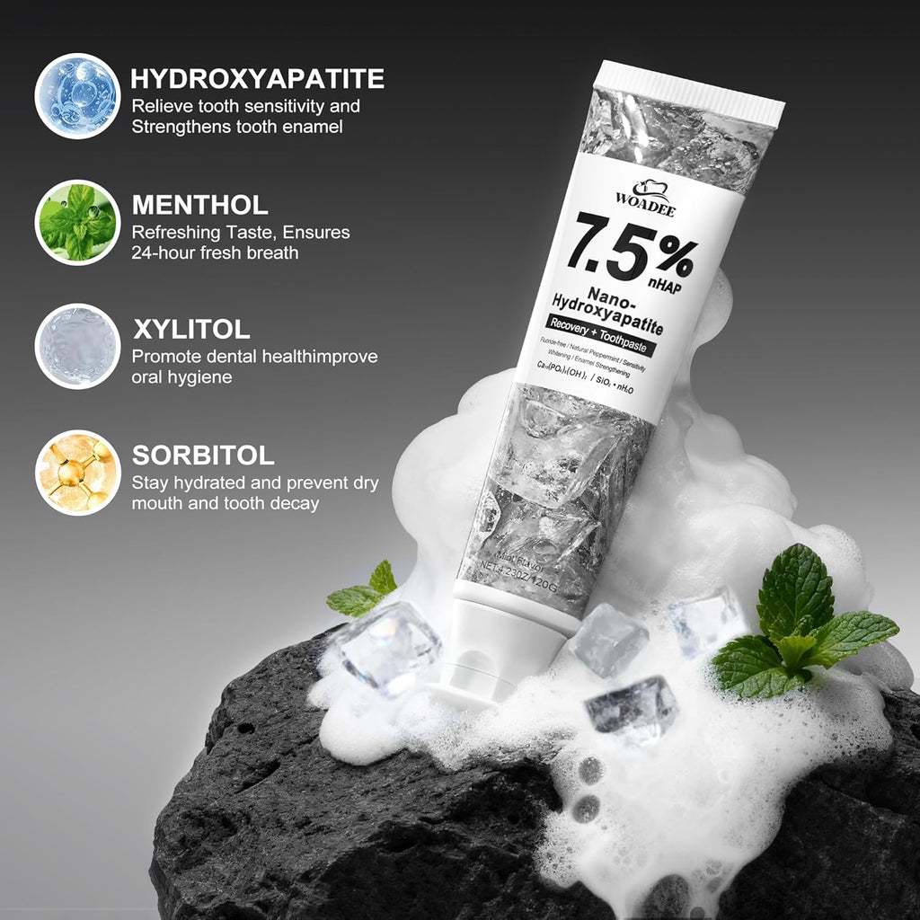 Woadee Hydroxyapatite Toothpaste for Advanced Enamel Protection-Tooth Strengthening, Fluoride-Free Fluoride for Adult, Kids Free Formula with Gentle Mint, Fresh Breath, Reduce Tooth Sensitivity 3pcs