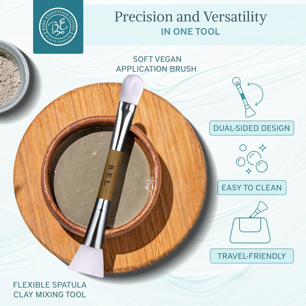 Bare Essentials Living - Clay Face Mask Brush (1 Pack, Bamboo) Dual Soft Silicone Face Mask Applicator Brush Tool, Great Facial Essentials, Moisturizer Applicator & Skincare Brush for Facials