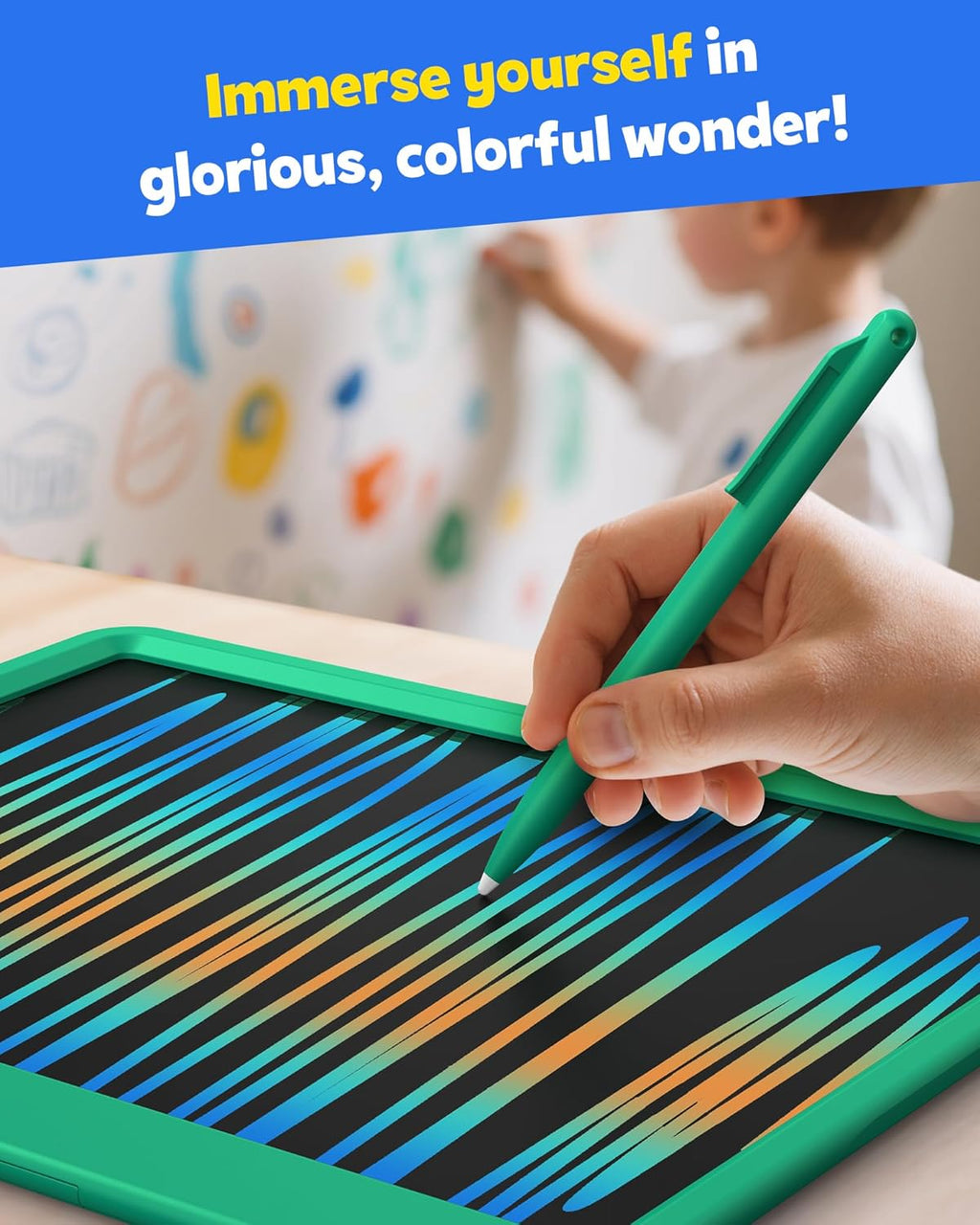 TEKFUN LCD Writing Tablet for Kids Boys Toys, 12 Inch Erasable Doodle Board Colorful Drawing Pad, Board Games Outdoor Travel Toys Gifts for Toddlers Boys Adults (Green)