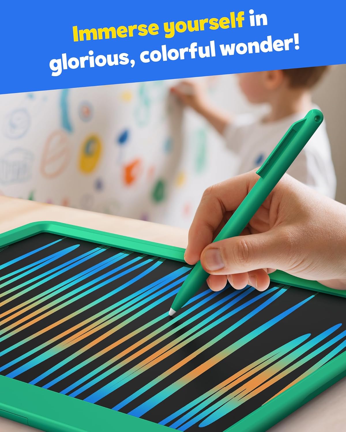 TEKFUN LCD Writing Tablet for Kids Boys Toys, 12 Inch Erasable Doodle Board Colorful Drawing Pad, Board Games Outdoor Travel Toys Gifts for Toddlers Boys Adults (Green)