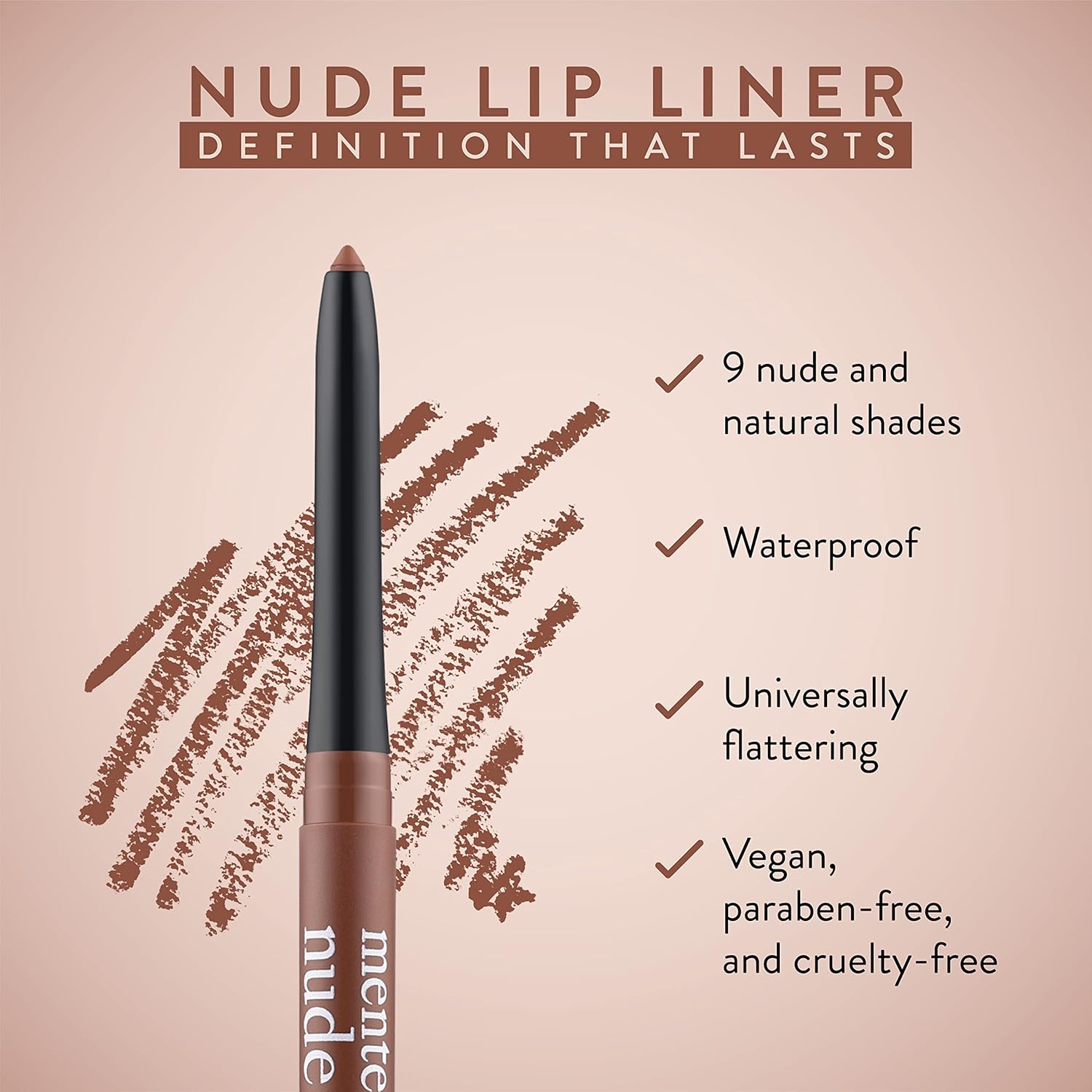 Mented Cosmetics Lip Liner for Women, Dark Brown Lipliner Lip Pencil, Waterproof Lipliner, Vegan + Cruelty Free Makeup, Nude