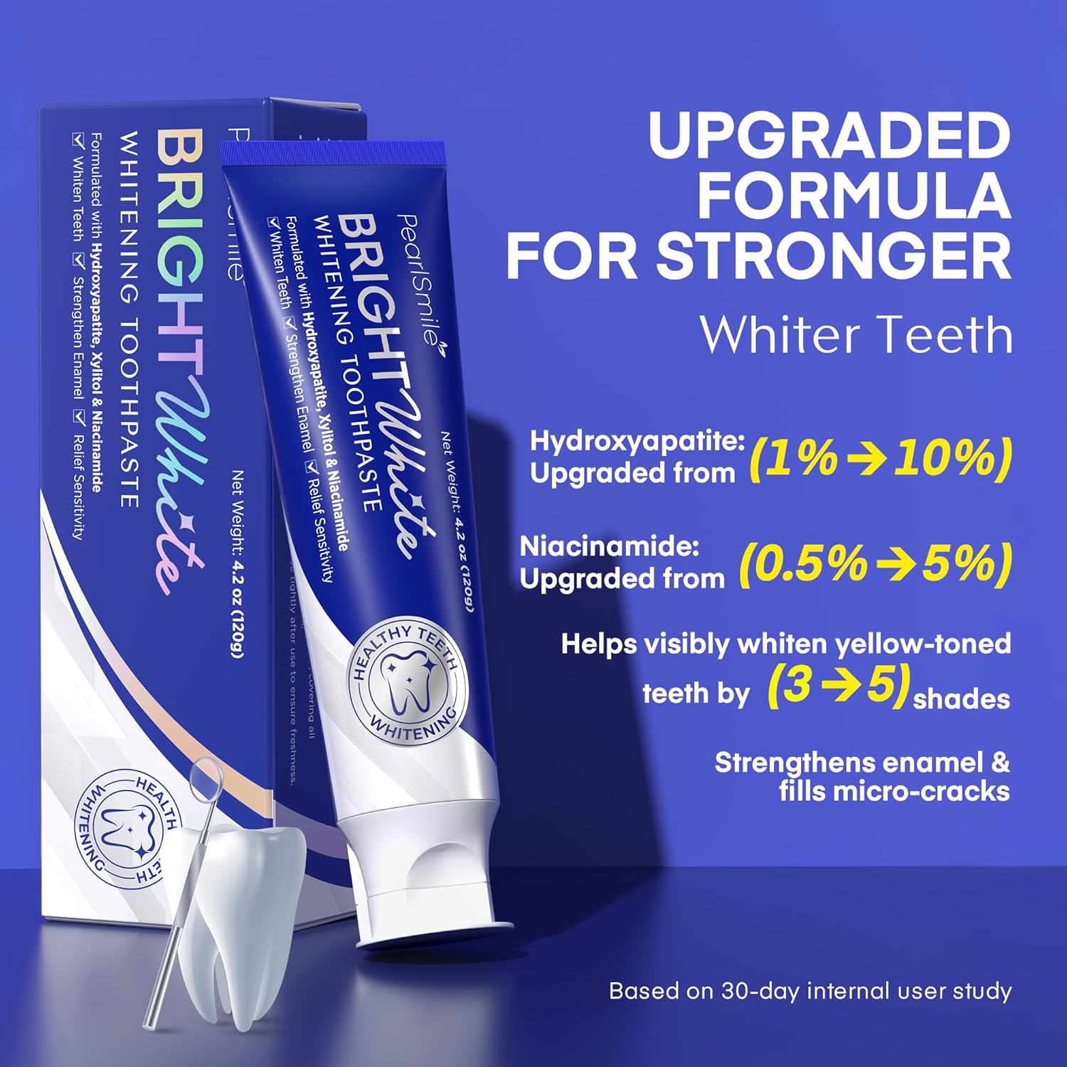 PearlSmile Hydroxyapatite Niacinamide Whitening Toothpaste – 5% Niacinamide + 10% Nano-Hydroxyapatite (nHAp) – Strengthens Enamel & Remineralizes – Fluoride-Free, 4.2oz (Pack of 3)