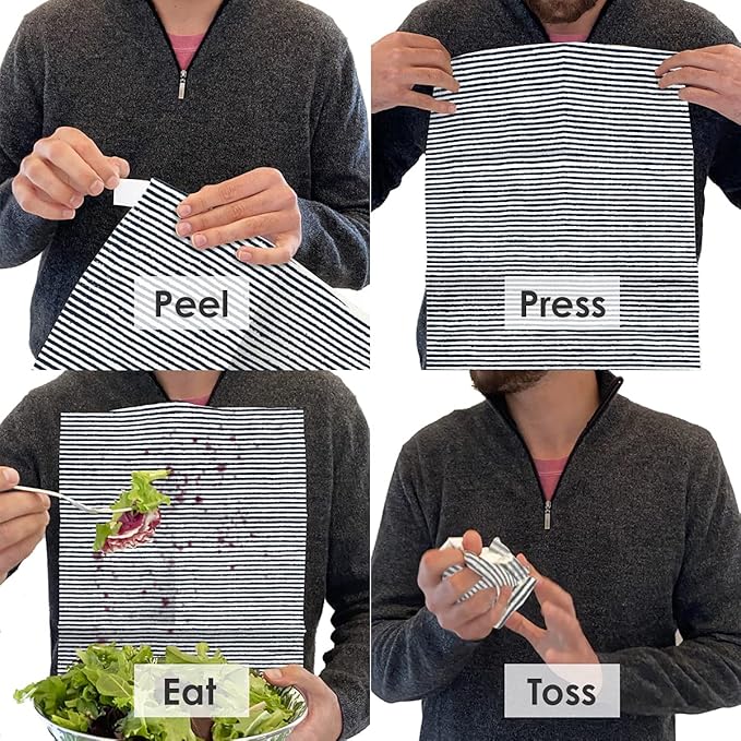 Disposable Bibs for Adults, Kids & Elderly Senior | Adhesive Tab Napkins for Eating, Personal Use, Home Care & Business | Spill Absorbent, Stain/Liquid Repellent | Blue Ticking, 20 Count