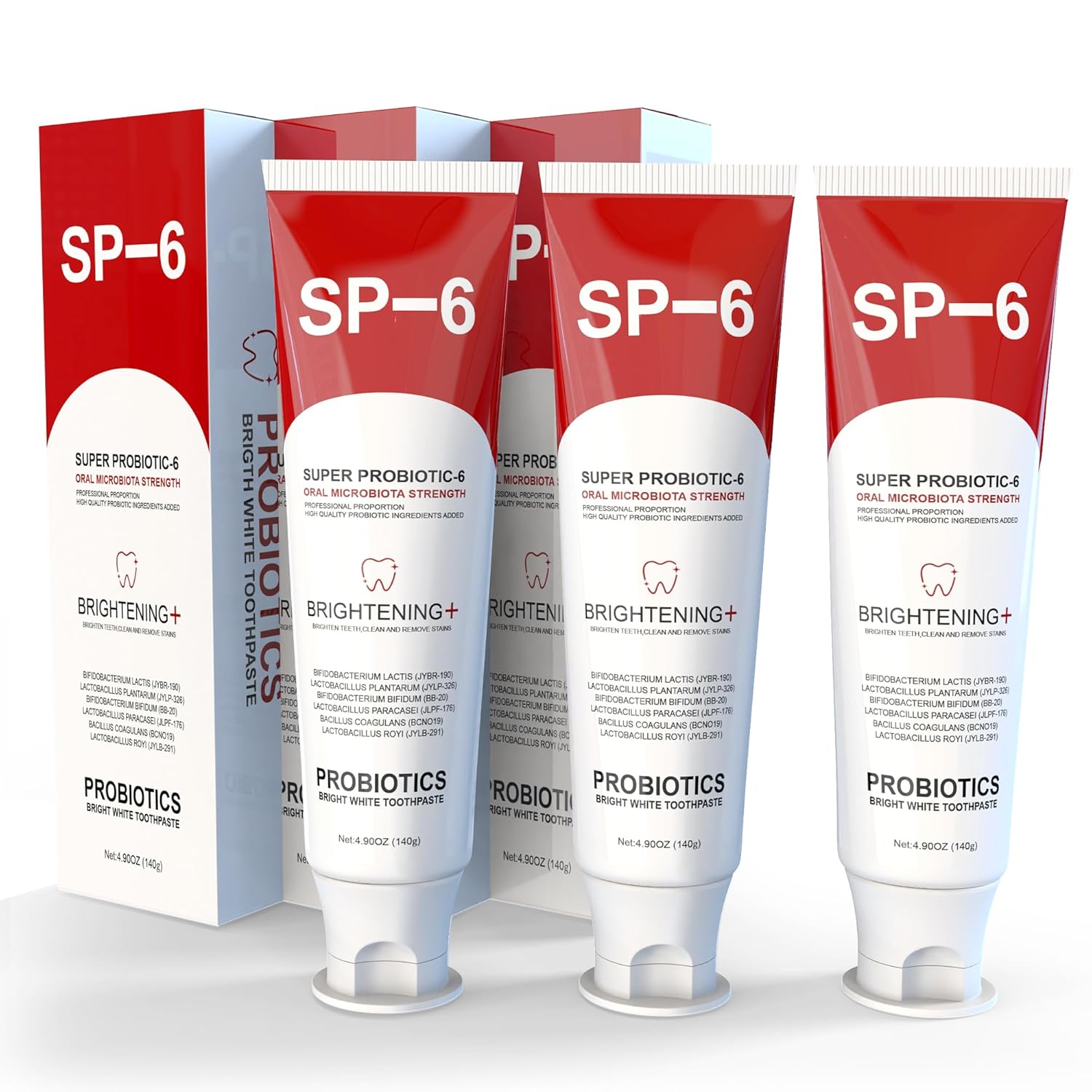 SP-6 Probiotic Whitening Toothpaste for Teeth Whitening/Brightening & Fresh Breath, 6 Probiotics Formula for Gum Health, Fluoride-Free, Minty Fresh Flavor,4.9 oz (3, Mint 3)