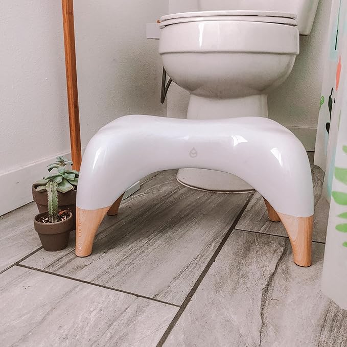TUSHY Ottoman: A Premium Toilet Stool for The Bathroom, Modern Sleek Design | Squatting Position Helps Improves Bowel Health & Relieves Constipation (Tall 9" Stool), White/Bamboo