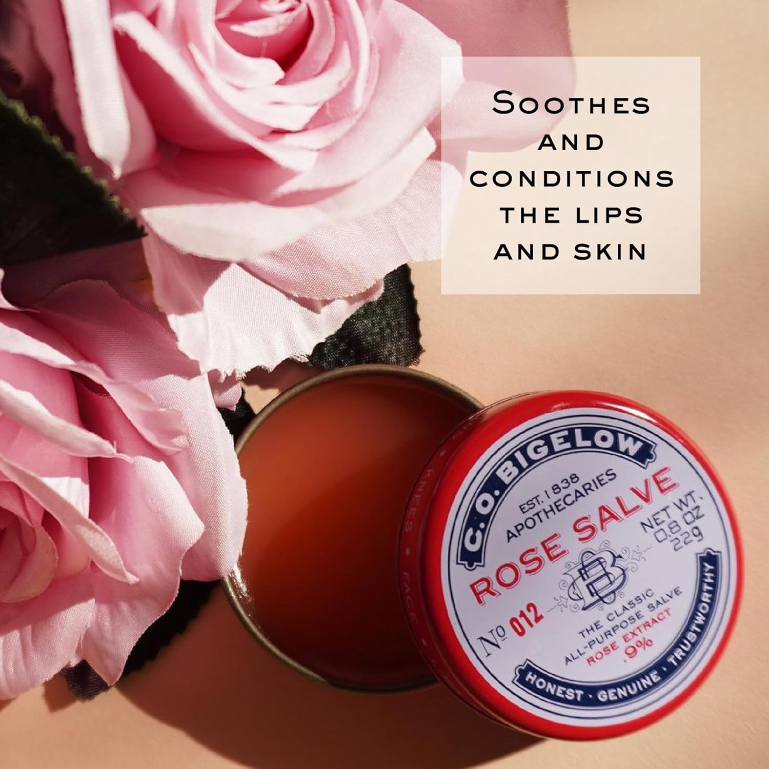 C.O. Bigelow Rose Salve Tins, Pack of 3 Lip Balm Tins, All Purpose Salve for Lips, Cuticles, Hands & Dry Skin, Lip Balm Set, 0.8 oz