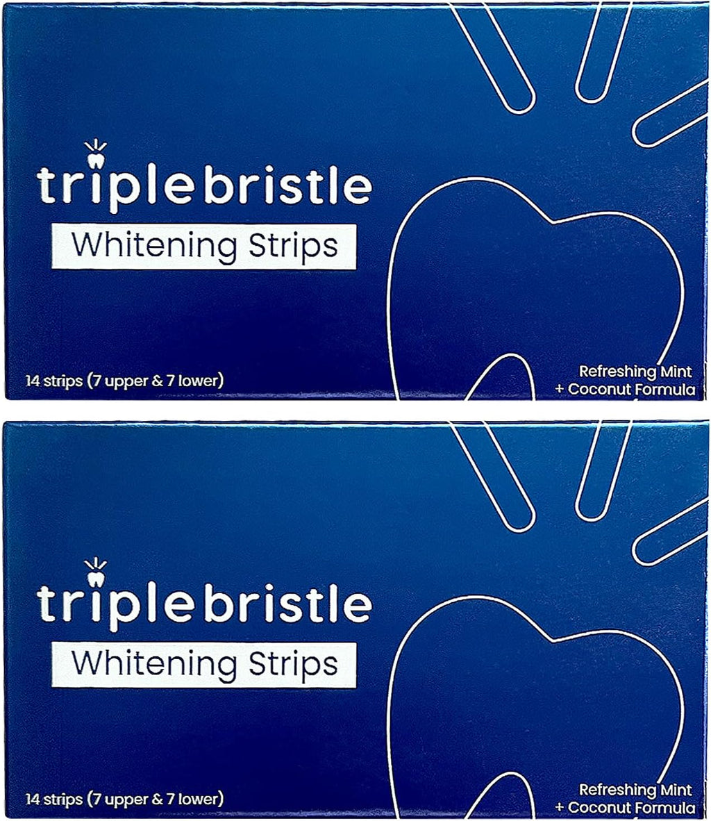 Triple Bristle Teeth Whitening Strips, Sensitive Teeth Friendly, 14 Whitening Strips Per Box, Mint and Coconut Teeth Whitening Strip, Enamel Safe - Without Sensitivity, 2 Pack