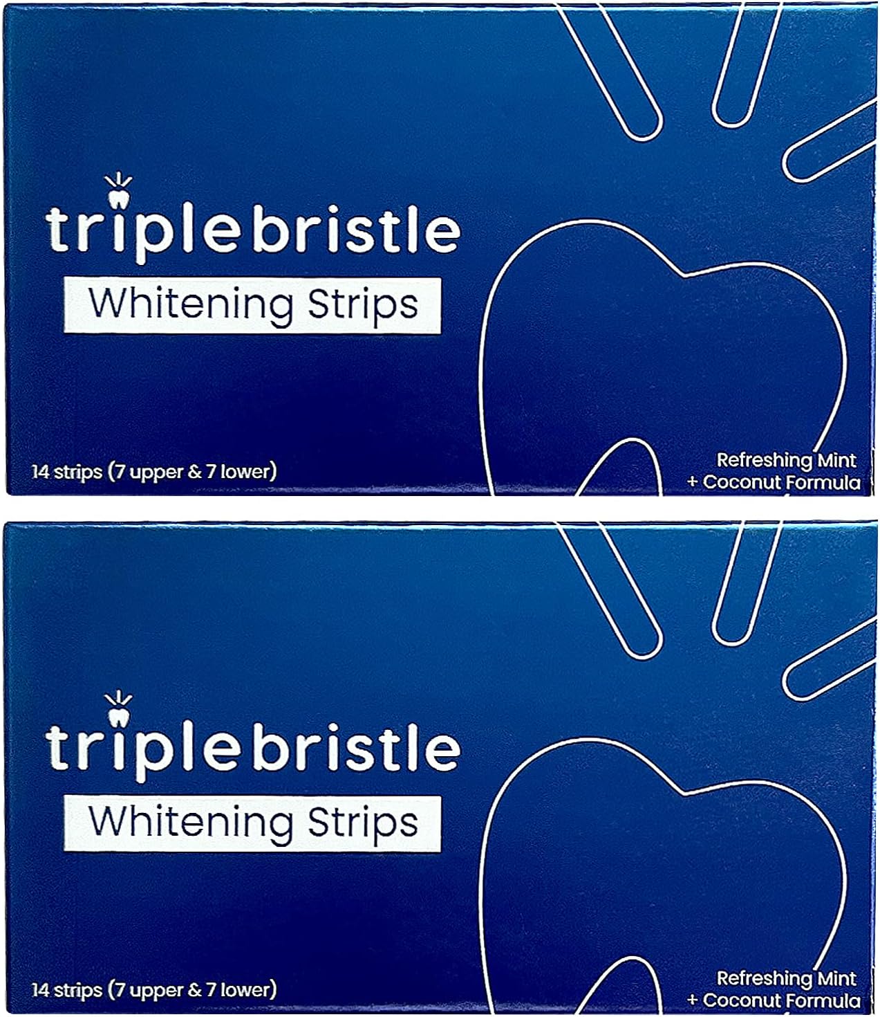 Triple Bristle Teeth Whitening Strips, Sensitive Teeth Friendly, 14 Whitening Strips Per Box, Mint and Coconut Teeth Whitening Strip, Enamel Safe - Without Sensitivity, 2 Pack