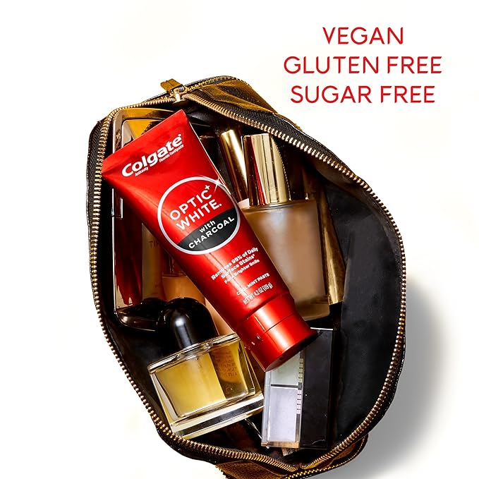 Colgate Optic White Whitening Toothpaste with Charcoal, Whitening with Charcoal Toothpaste Pack, Removes Daily Surface Stains, Enamel-Safe for Daily Use, Vegan, Cool Mint Paste, 2 Pack, 4.2 oz