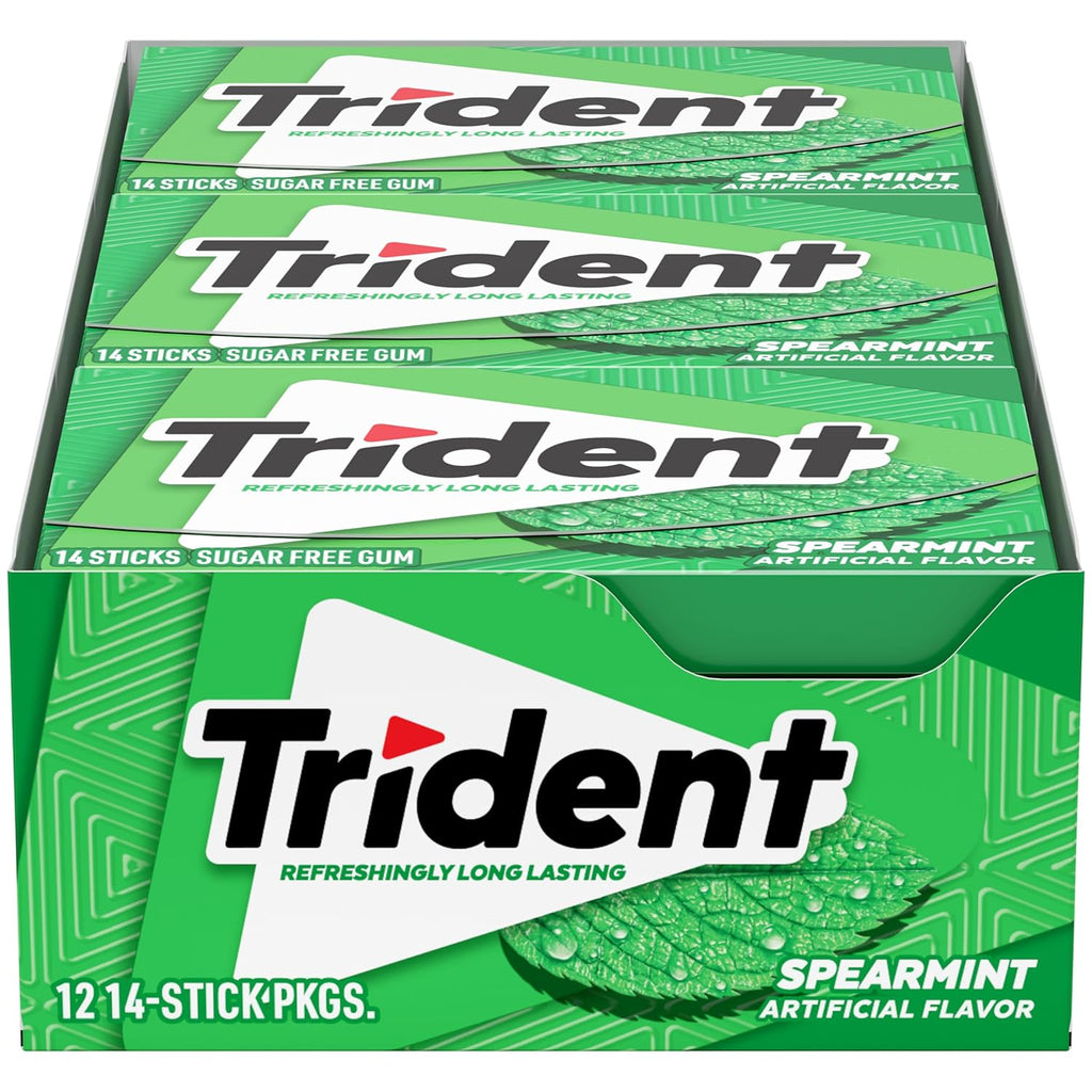 Trident Spearmint Sugar-Free Chewing Gum, 12 Packs of 14 Pieces (168 Total Pieces)