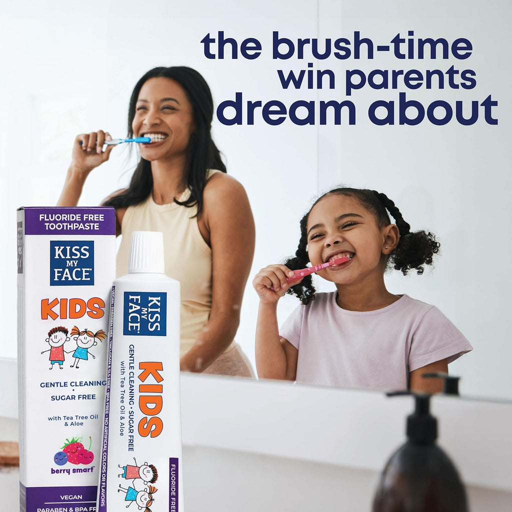 Kiss My Face Kids Toothpaste – Fluoride Free, Natural Berry Flavor, Gentle Cleaning for Children’s Teeth & Gums – Vegan, Sugar Free, SLS Free, No Artificial Colors or Flavors, with Xylitol – 4 oz