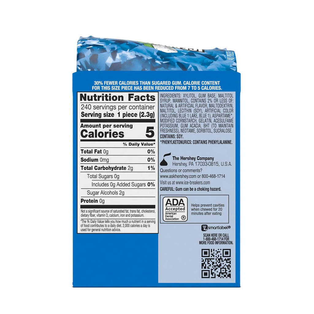 ICE BREAKERS Ice Cubes Peppermint Flavored Sugar Free Chewing Gum Bottles, 3.24 oz (6 Count, 40 Pieces)