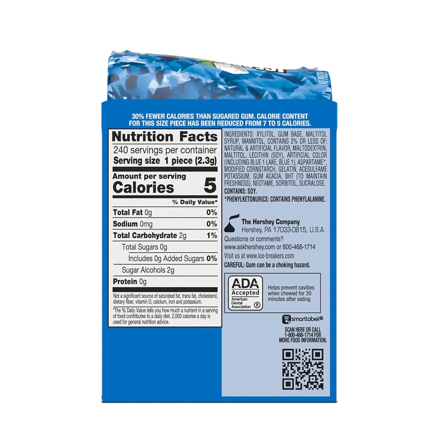 ICE BREAKERS Ice Cubes Peppermint Flavored Sugar Free Chewing Gum Bottles, 3.24 oz (6 Count, 40 Pieces)