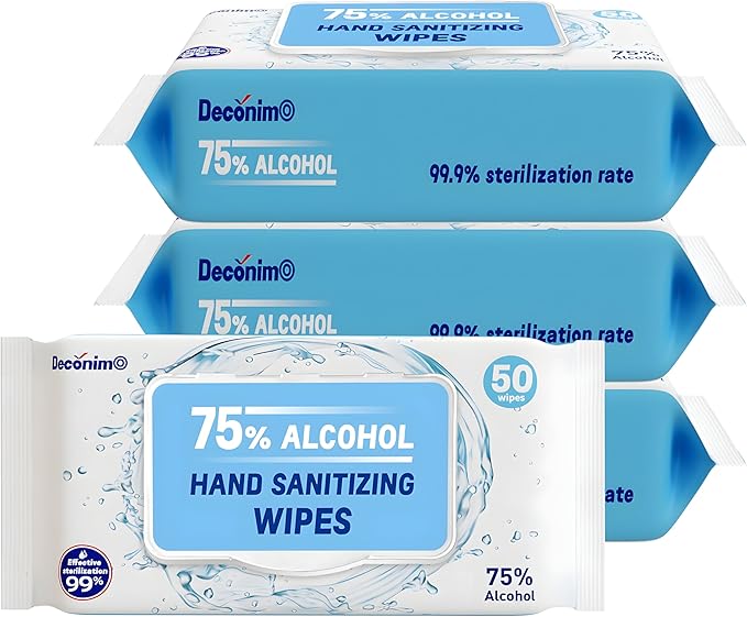 Advanced Large 75% Alcohol Hand Sanitizing Wipes, 4 Packs of 50 (200 Wipes) - (Each Wipe Size 6" x 8")