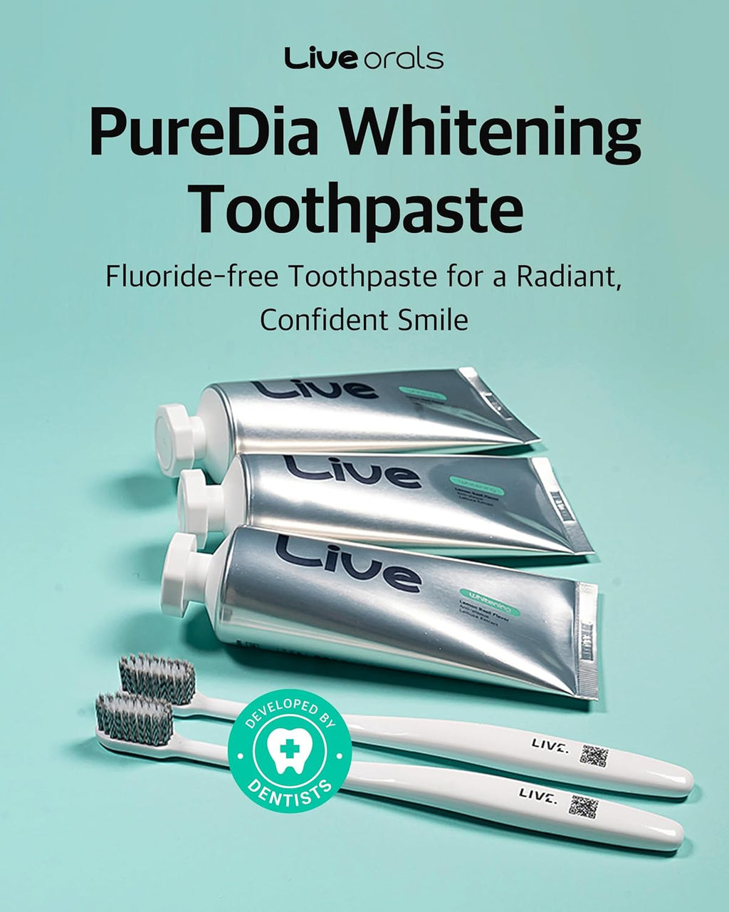 Whitening Toothpaste 80g x 3 – Fluoride-Free, Nano Hydroxyapatite & Hydrogen Peroxide, Sensitive Teeth, Enamel Strengthening, Natural Mint Gel