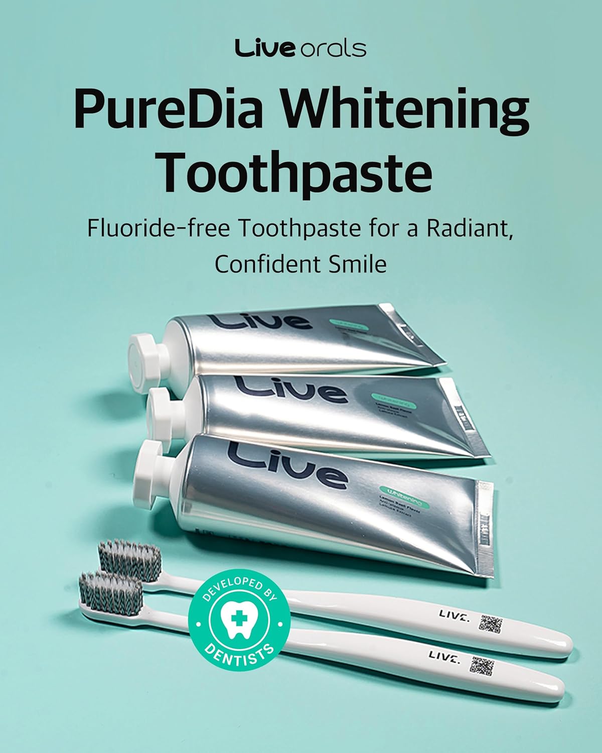 Whitening Toothpaste 80g x 3 – Fluoride-Free, Nano Hydroxyapatite & Hydrogen Peroxide, Sensitive Teeth, Enamel Strengthening, Natural Mint Gel