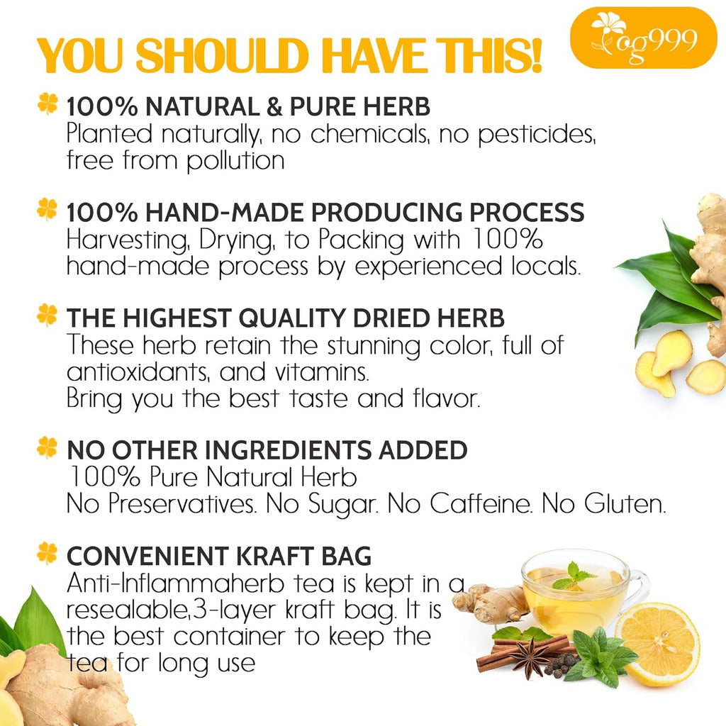 TOG999, 6oz/100 cups Anti-Inflammaheb Loose Leaf Tea | 100% Natural Blend of Ginger, Turmeric, Peppermint, Black Pepper & Cinnamon | Caffeine-Free, Sugar-Free, Gluten-Free, Vegan, Handcrafted
