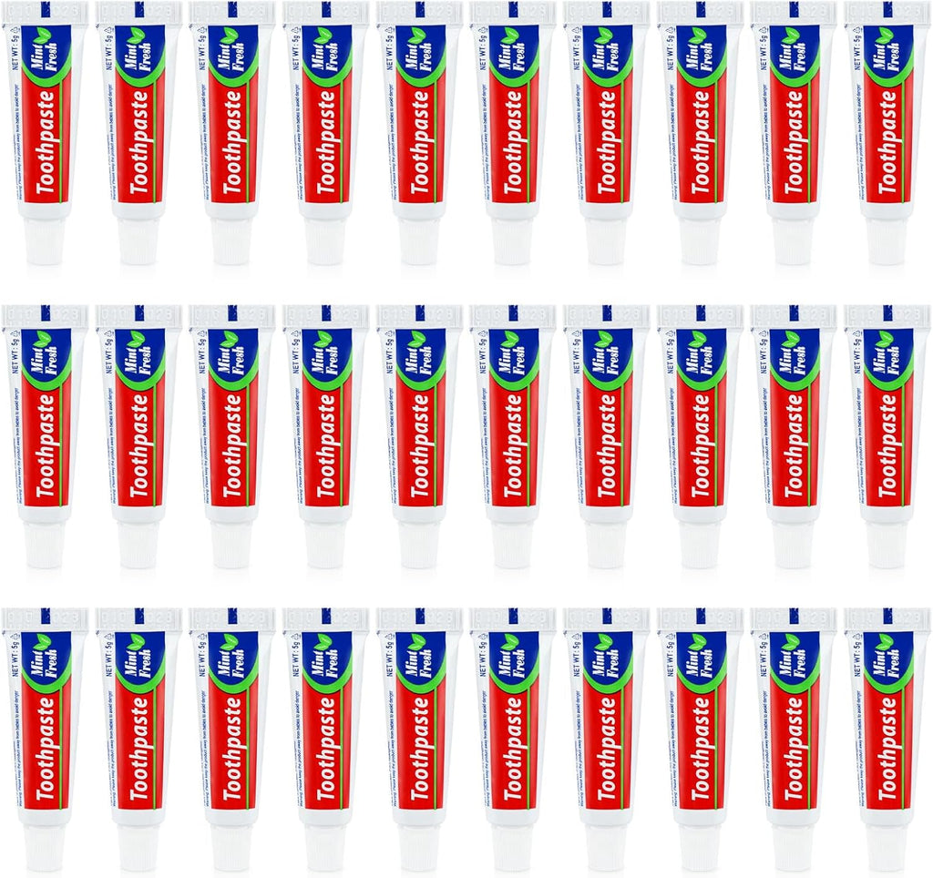 30 Tubes Bulk Travel Size Mini Toothpaste, 0.176oz Disposable Mint Flavor Pocket Teeth Paste Small Essential Toothpaste for Travel, Home/Hotel/Guests/Charity/Homeless/Camping Oral Care (Single Use)