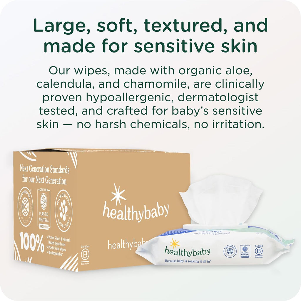 HealthyBaby Our Wet Wipes | EWG Verified Safe | 100% Water & Plant Based | Unscented & Safe for Sensitive Skin | Fragrance Free and Totally Chlorine Free (8 packs, 512 wipes)