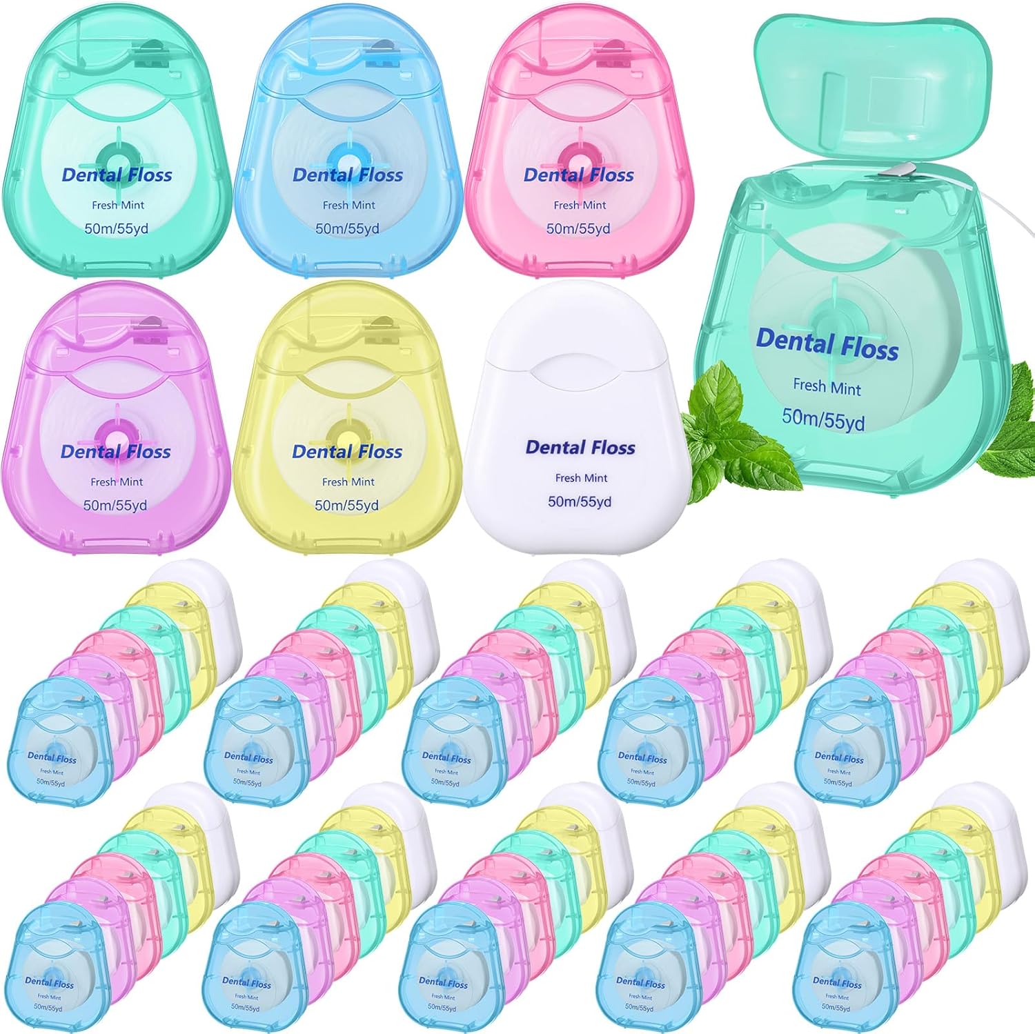 Mimorou 48 Pack Dental Floss Bulk 50m Each Mint Travel Dental Floss Oral Care for Teeth and Gum Protection(Multicolor)