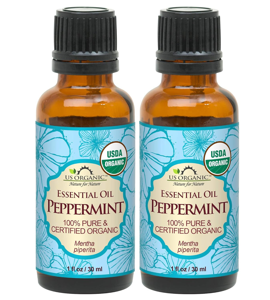 US Organic 100% Pure Peppermint Essential Oil - USDA Certified Organic - 30 ml Pack of 2 - w/Improved caps and droppers (More Size Variations Available)