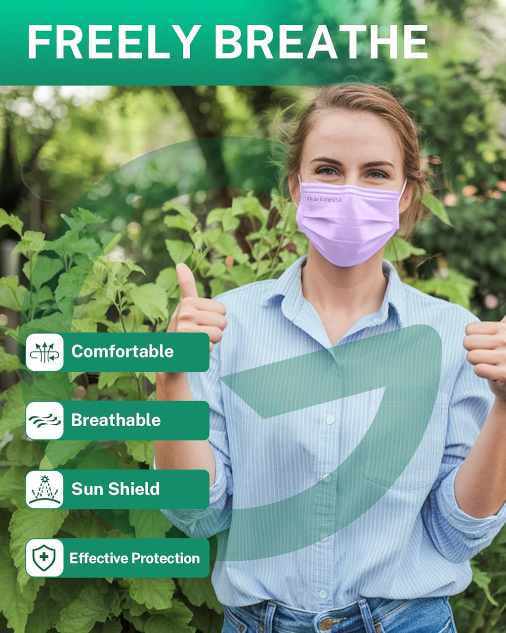 Disposable Face Masks Made in USA, 4 Ply for Families, Students, Breathable All-Day Wear & Safety, FSA HSA Eligible, ASTM Level 3 Medical Grade, 50 Pack, Lavender Mint