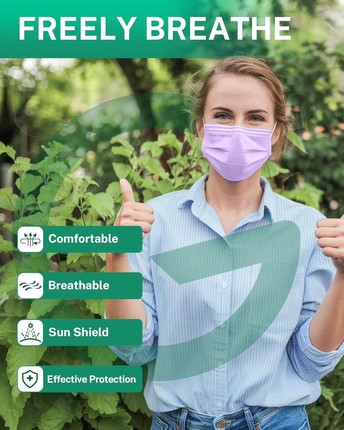 Disposable Face Masks Made in USA, 4 Ply for Families, Students, Breathable All-Day Wear & Safety, FSA HSA Eligible, ASTM Level 3 Medical Grade, 50 Pack, Lavender Mint