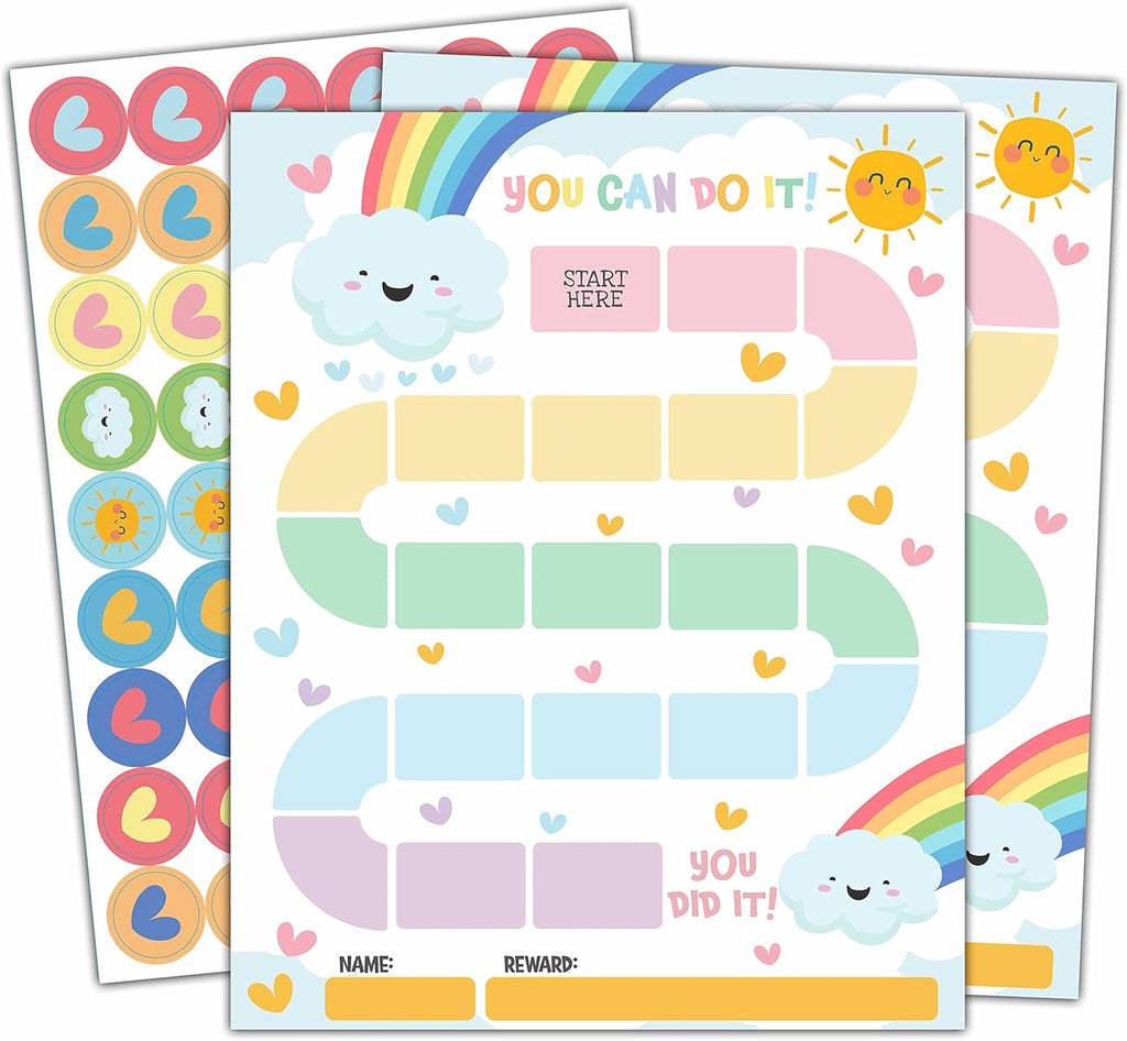 10 Rainbow Reward Chart with 216 Round Stickers, Incentive Behavior Chart for Kids at Home Classroom, Kids Routine Daily Chore Sticker Chart-A16