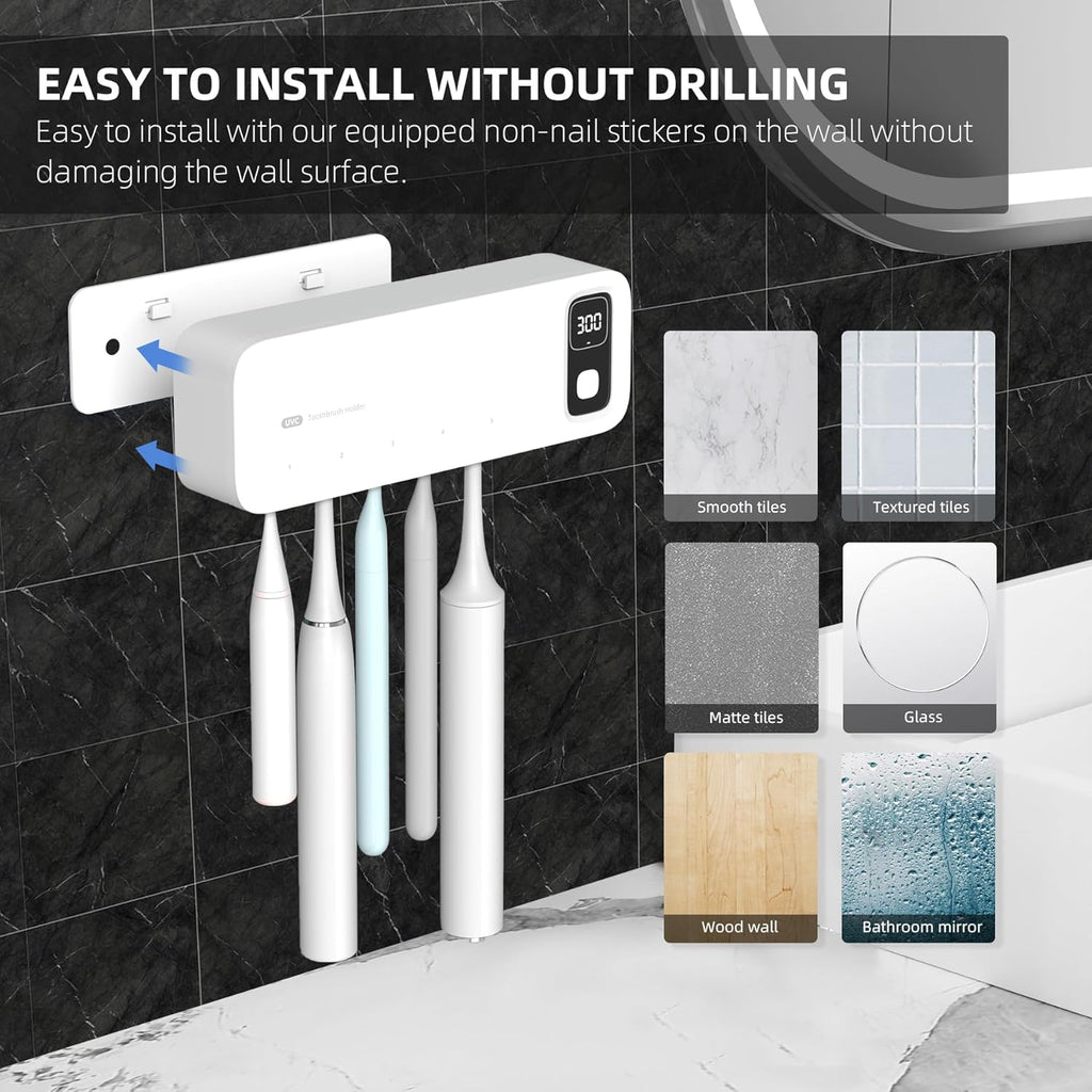 UV Toothbrush sanitiizer and Holder, Strong Saniti zer Air Drying, 200s and 400s Timed Toothbrush Case, 2200mAh Rechargeable Cordless Wall Mounted Home Toothbrush steril izer