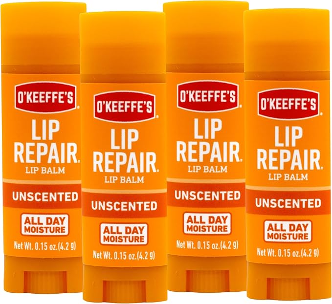 O'Keeffe's Unscented Lip Repair Lip Balm for Dry, Cracked Lips, Stick, (Pack of 4)