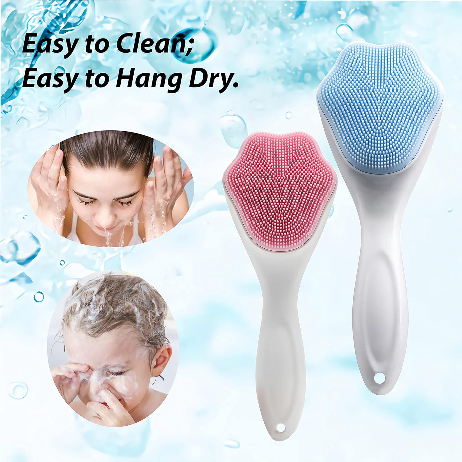 2 PC Silicone Facial Cleansing Brush Silicone Facial Scrubber Manual Exfoliating Facial Brush Face Cleanser Face Exfoliator Fine Bristles for Sensitive Skin Easy to Clean Lather Well (Pink&Blue)