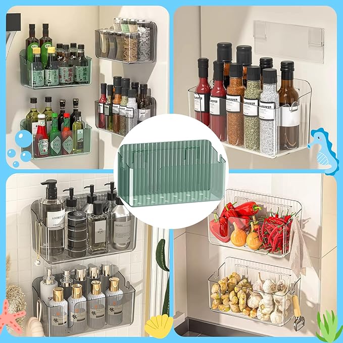 2-Pack Clear Bath Toy Storage Holder Organizer, Large Capacity Durable Plastic Bathtub Shower Caddy with Drain Holes, Quick-Dry Drainable Easy Install (Transparent Green 2-Pack)