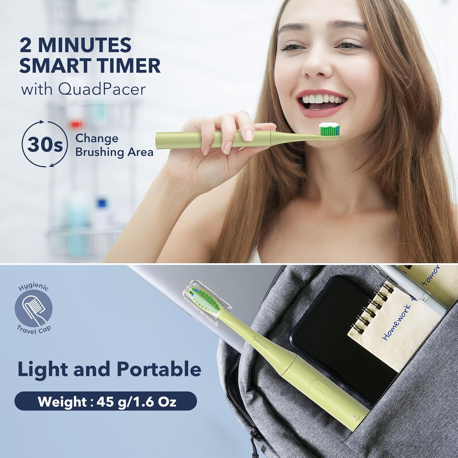 ARISSON Sonic Electric Toothbrush for Adults and Kids, 40,000 VPM Power Toothbrush, 1.5H Fast Charge Ultrasonic Electric Toothbrushes with 2 Minutes Smart Timer, 1.6 Oz Travel Toothbrush, Lime Green
