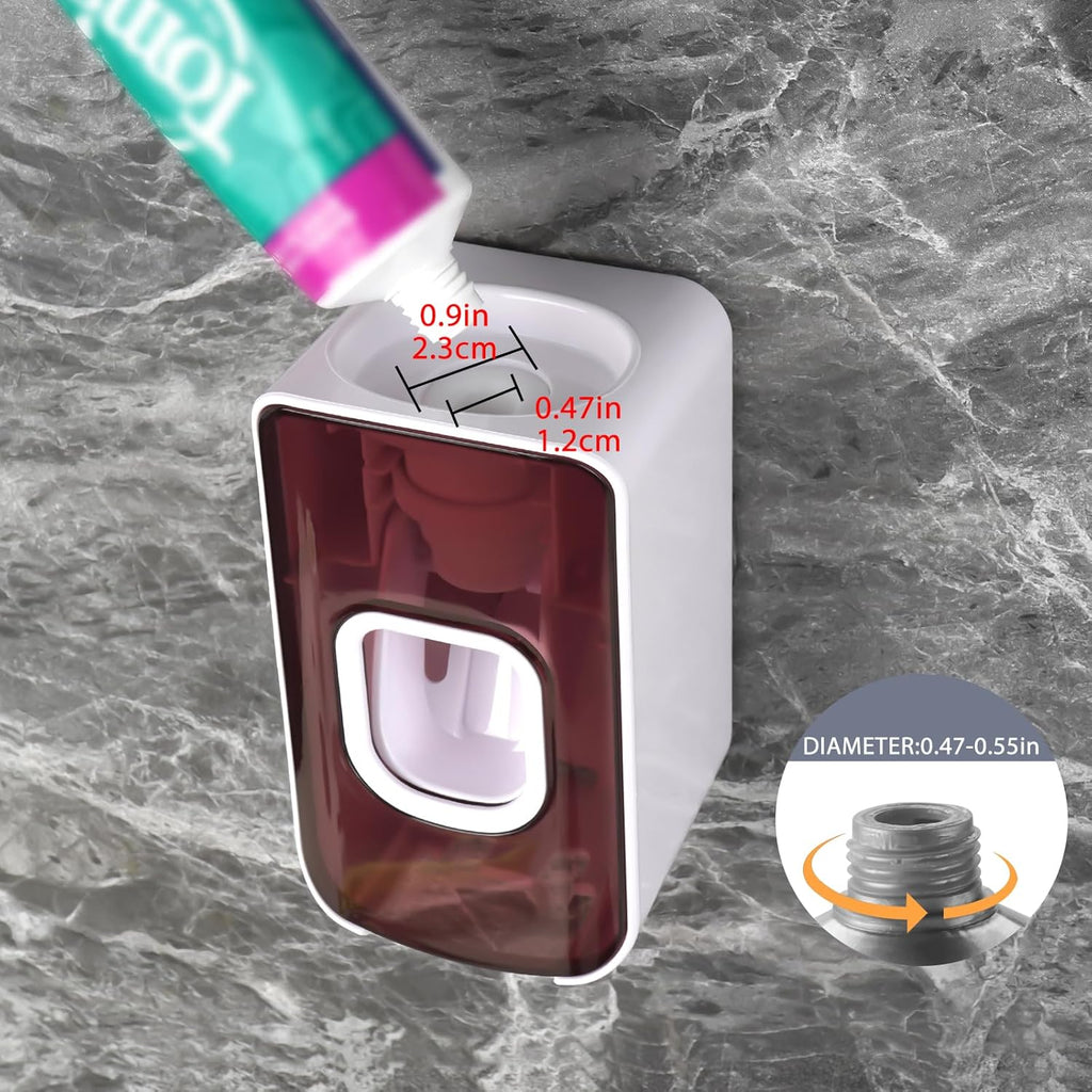 2 Slot Toothbrush Holder and Toothpaste Dispenser Wall Mounted, Automatic Toothpaste Squeezer, 2 in 1 Tooth Brush Toothpaste Organizer for Shower (Red 2Pack)
