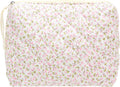 Quilted Makeup Bag Large Travel Zipper Soft Cosmetic Pouch for Women Girls Make Up,Floral Pink