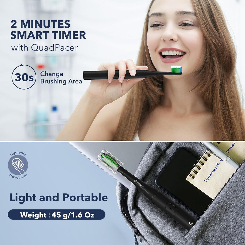 ARISSON Sonic Electric Toothbrush for Adults & Kids, 1.5H Fast Charge for 90 Days, 40,000 VPM Adjustable Clean, 4 Dupont Brush Heads, 1.6 Oz Compact Travel Case & Wall Holder, Black