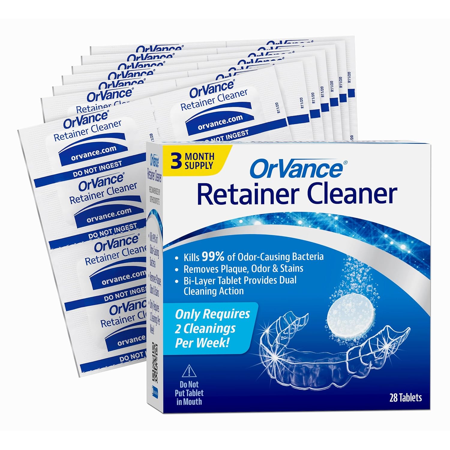 OrVance Retainer Cleaner Tablets (6 Month Supply) | Only 2 Cleanings Per Week Required | Removes Odors, Stains, Plaque for Invisalign, Mouth/Night Guards, and Removable Orthodontic Appliances