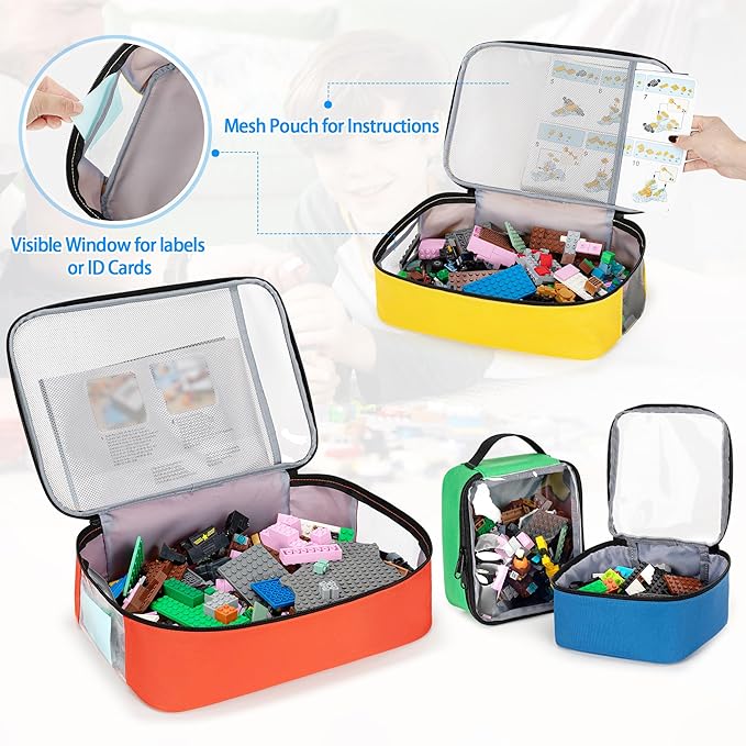 4-piece Toy Storage Organizer Bag, Travel Organizer Case for Building Blocks, Dolls, Crafts, Magnetic Building Tiles, Blocks Toy Storage Bag with Visible Top
