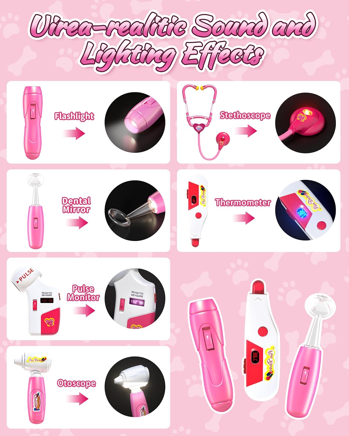 2 Plush Pets Cat & Dog, 36-Piece Vet Doctor Kit for Kids - Toddler Veterinarian Playset with Costume, Doctor and Dental Tools - Educational Pretend Play Toy Gift for Boys & Girls