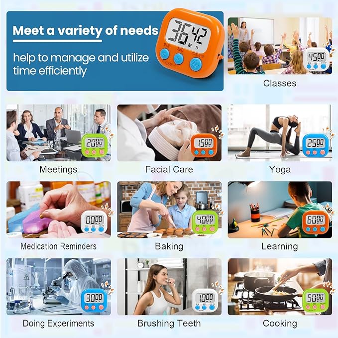 12 Pack Digital timers for Classroom, Magnetic Countdown Kitchen Timers for Cooking, Big Digits Loud Alarm Timer for Kids, Teachers, Sports, Study, Gym, Training, Baking