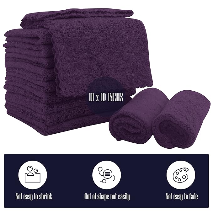 16 Pack Baby Washcloths - Luxury Coral Fleece - Extra Absorbent and Soft Wash Clothes for Newborns, Infants and Toddlers - Suitable for Sensitive Skin and New Born - Baby Shower - Plum, 10x10 Inch