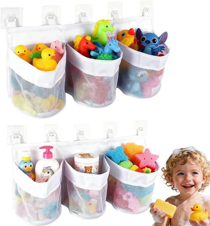 2 Pack Bath Toy Storage, Bathtub Toy Holder, Baby Bath Toy Organizer for Tub, Large Capacity Mesh Bath Toy Holder, Bath Toy Organizer Net, Kids Toys Storage Net for Bathroom, Shower Caddy