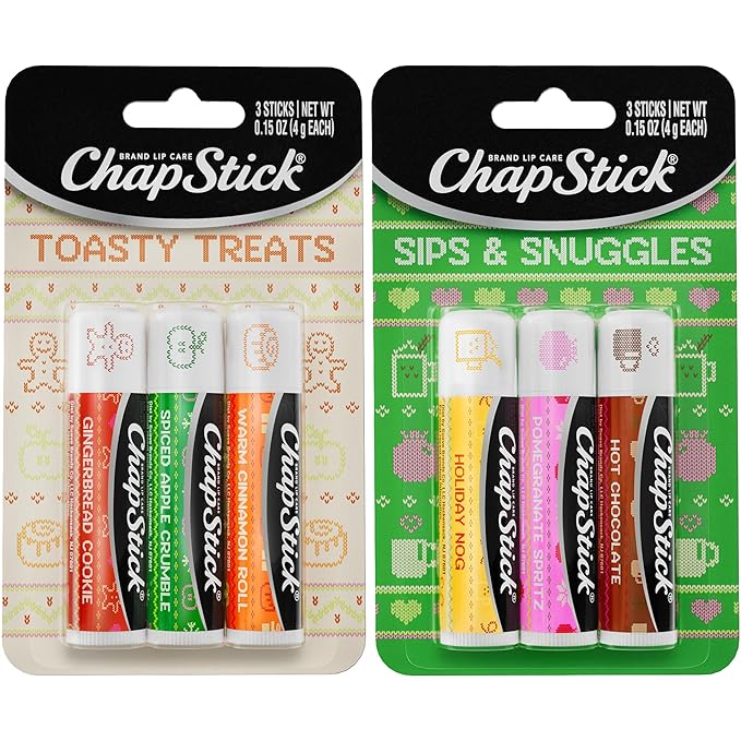 ChapStick Lip Balm, Holiday Variety Packs (6 Sticks) – Sips & Snuggles + Toasty Treats Flavored Lip Moisturizers, Stocking Stuffers, Gifts, 0.15 Oz Ea