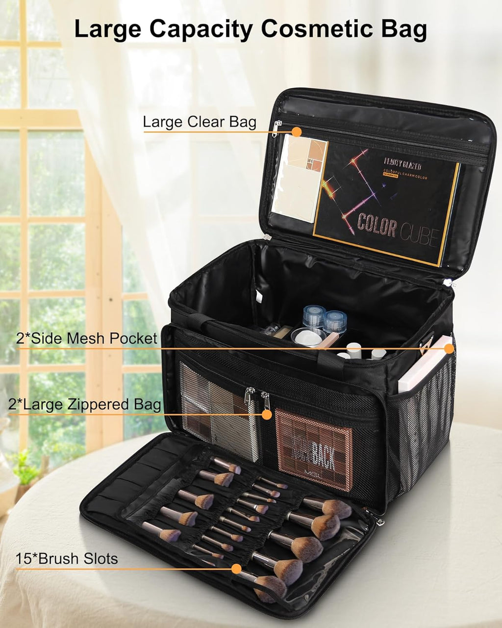 TANTO Extra Large Makeup Bag Travel Makeup Case Professional Makeup Artist Bag with 4 Clear Pouches Hairstylist Cosmetic Bag with Detachable Dividers and Shoulder Straps