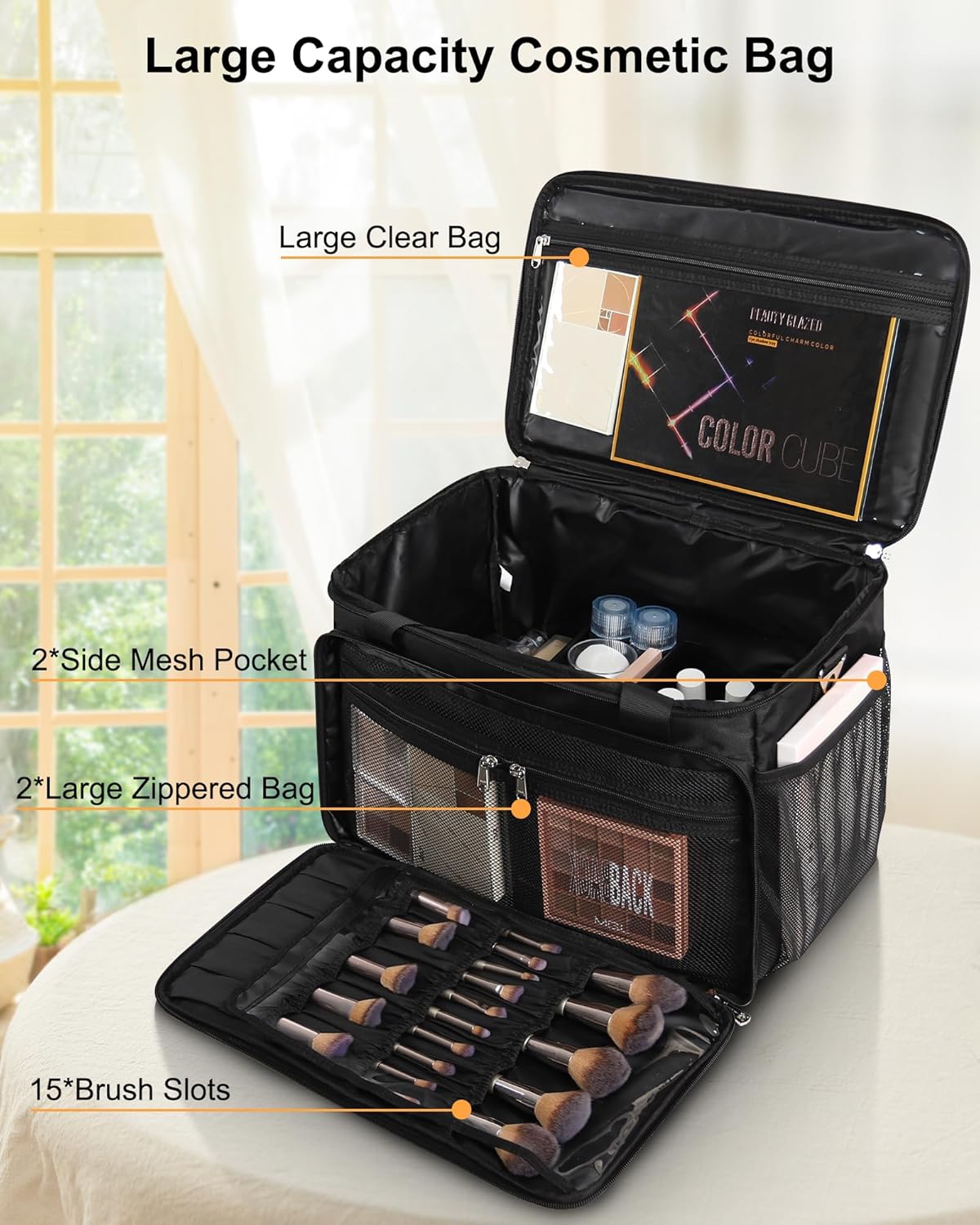 TANTO Extra Large Makeup Bag Travel Makeup Case Professional Makeup Artist Bag with 4 Clear Pouches Hairstylist Cosmetic Bag with Detachable Dividers and Shoulder Straps