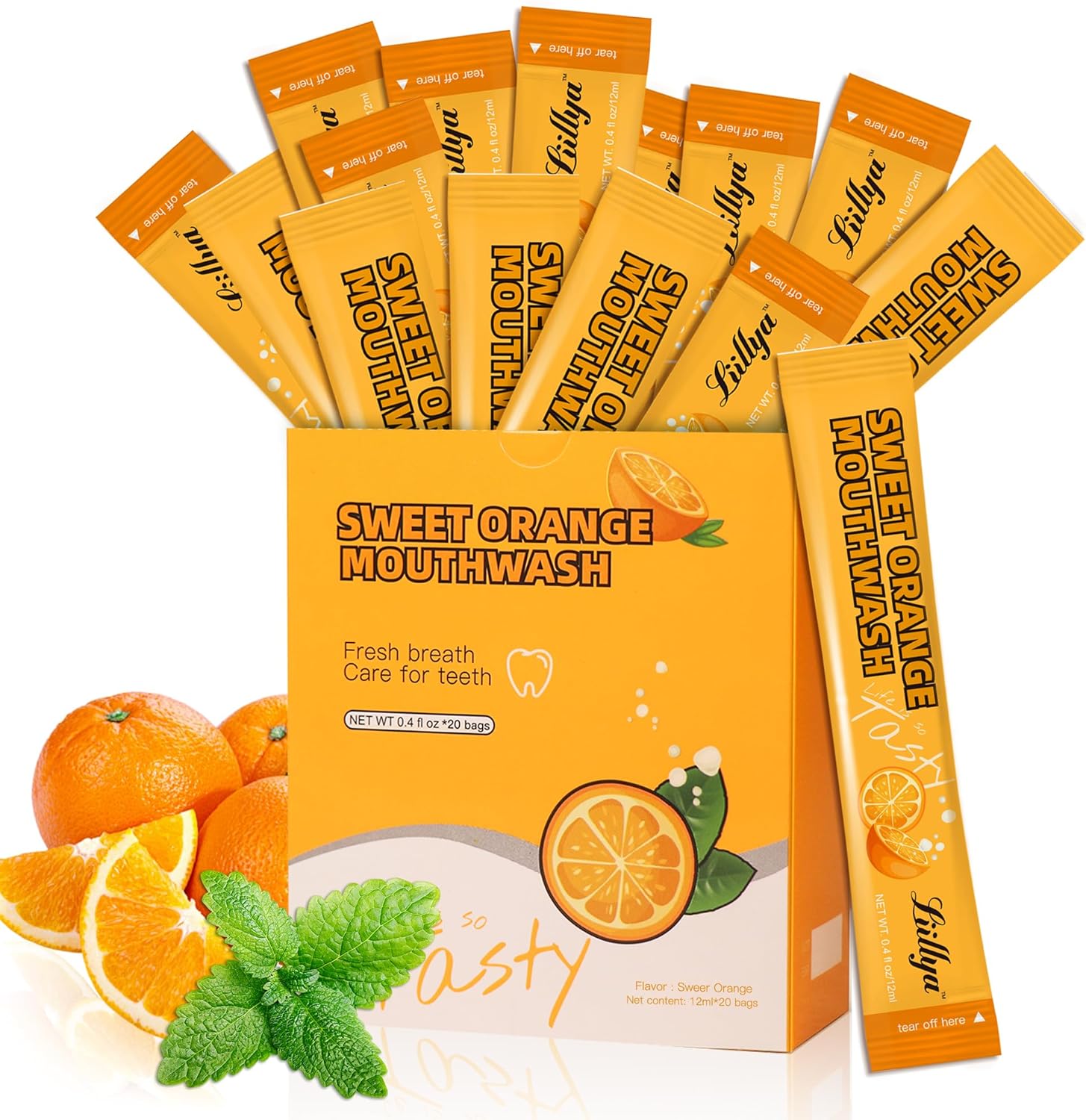 Mouthwash Travel Size, Individual Mini Mouthwash Alcohol Free, Orange Mint for Fresh Breath, Oral Care, Teeth & Gum Health, TSA Compliant, Portable Packets to Go, 0.41 Fl Oz x 20 Packs