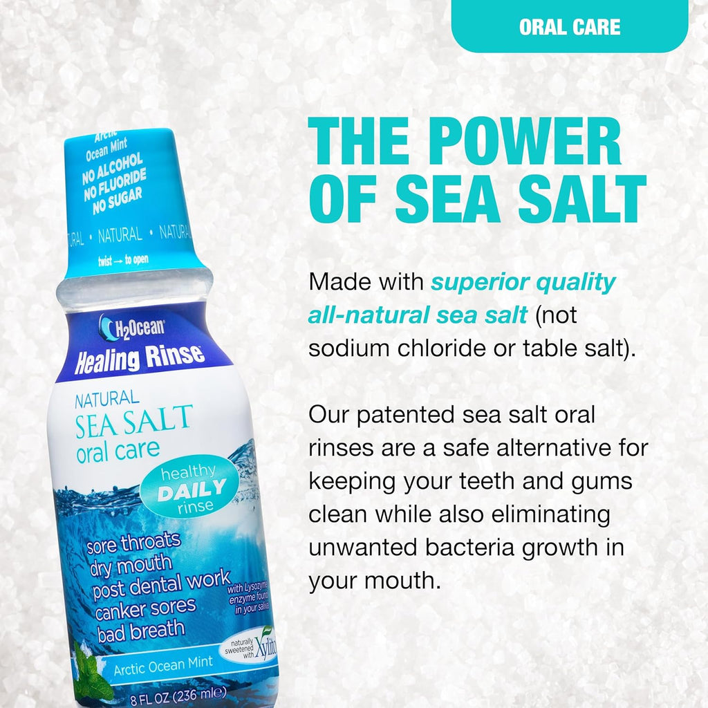 H2Ocean Healing Rinse Natural Sea Salt Oral Care Arctic Ocean Mint 8oz + 16oz