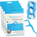 Trueocity Dental Flossers Brush Picks 4 Pack w/Travel Case (200 Total Count), Dental Floss Glides Easy, Flosser Helps Prevent Tooth Decay & Gum Disease, Easy Grip, Flossers for Adults, Mint Flavored