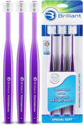 Brilliant Specialty Adult Round Toothbrush for Sensitive Mouths to Support Chemo and Other Sensory Oral Care Needs with Ultra Soft Bristles, Violet, 3 Pack