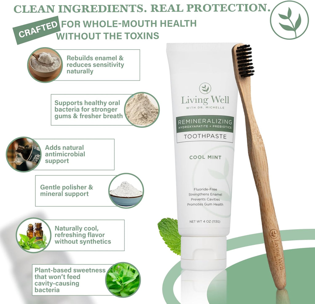 Hydroxyapatite Toothpaste – Fluoride-Free Remineralizing Formula with PROtektin – Supports Enamel Strength, Oral Microbiome & Gum Health – Mint – 4 oz